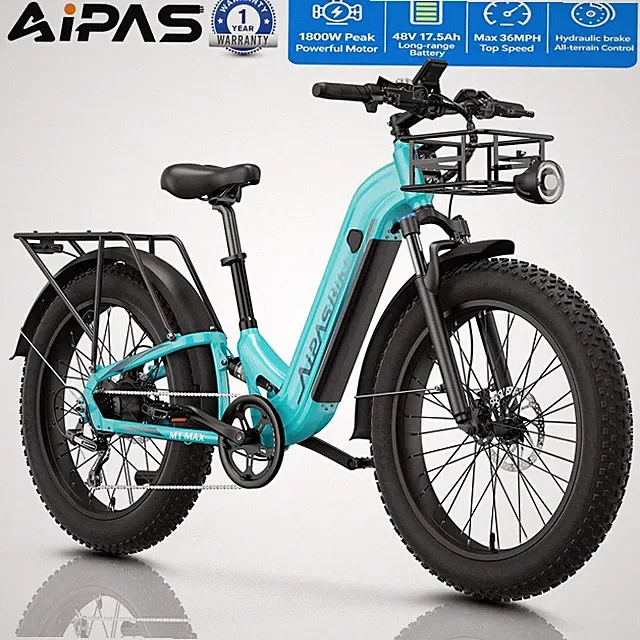 1800W 48V 17.5AH Electric Bike Ebike 36MPH Off-Road Motorbike for Adults&Teen