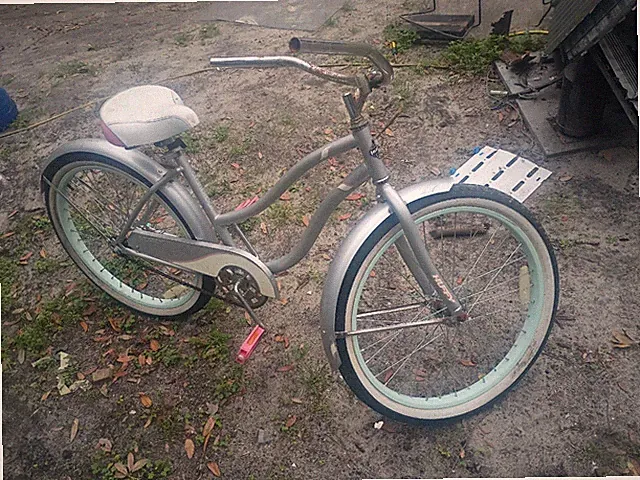 Cruiser Bike Silver Frame White Seat Pink Pedals 26in Coaster Brake