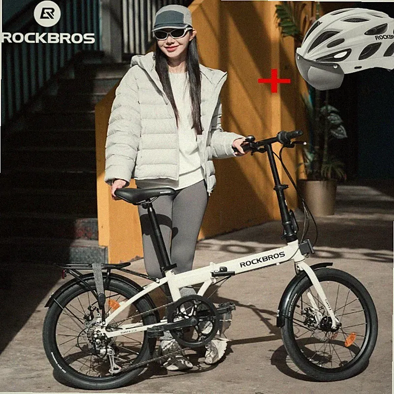 ROCKBROS SKN 20"Folding Bike City Bicycle,7 Speed Disc Brakes with Rack & Helmet